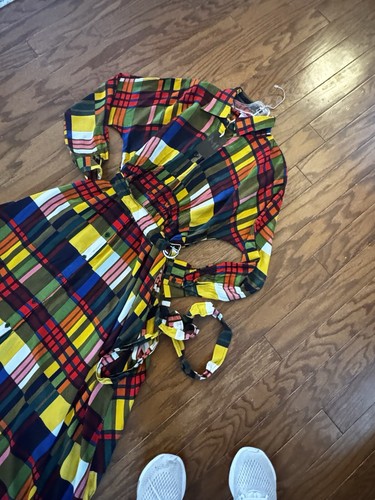 Eien Sz S Artsy Rainbow Plaid Dress Colorful Boho Cottagecore Flowy Midi - Picture 3 of 9