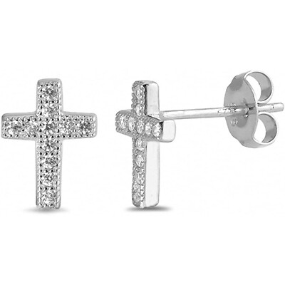 Echte Diamant Kreuz Ohrstecker in Sterlingsilber