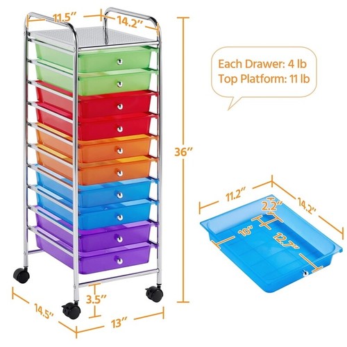 10 Drawer Storage Cart W/ Lockable Wheels Rolling Trolley Organizer Utility New - Picture 2 of 10