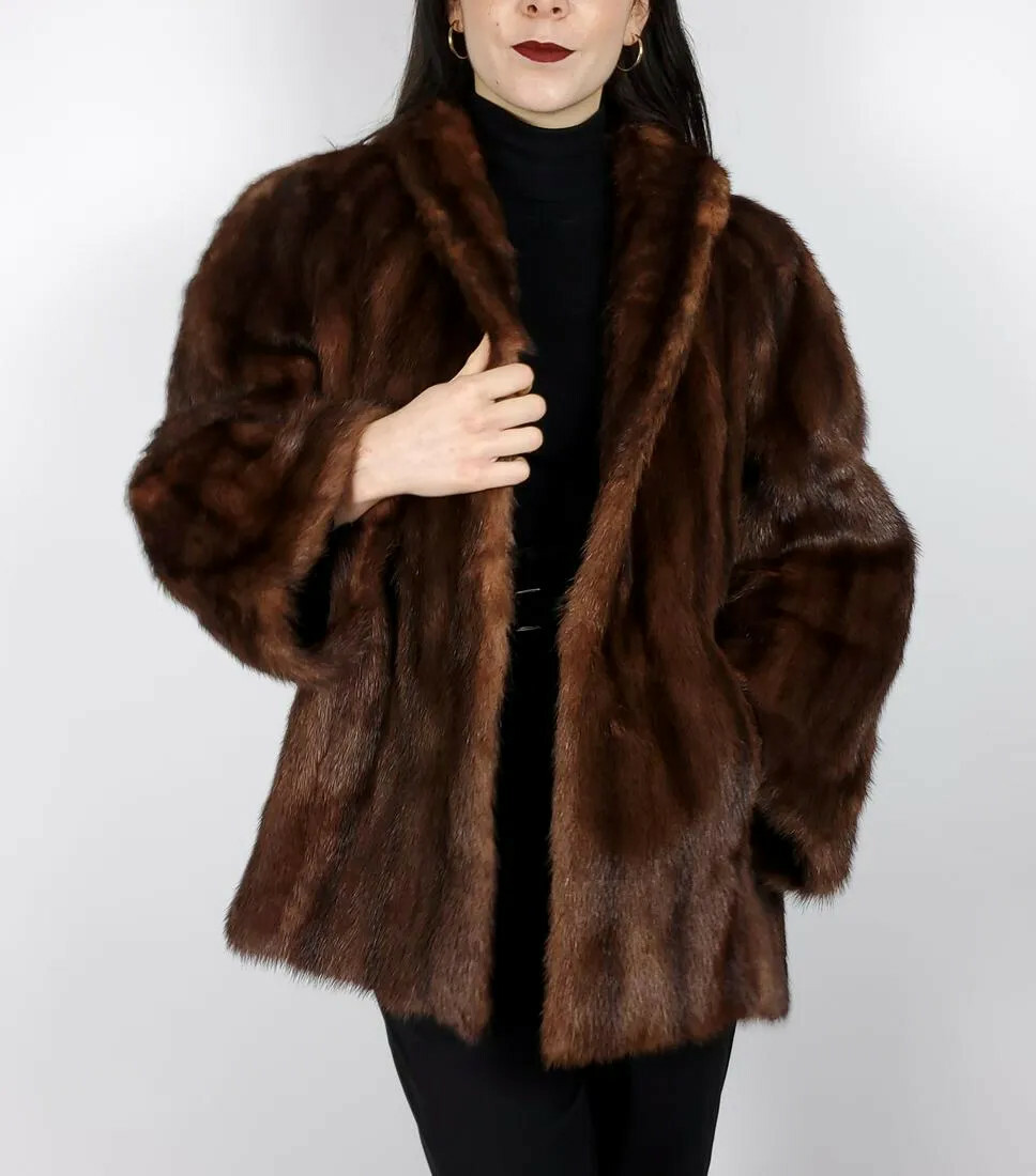 Women's Vintage Brown Mink Fur Jacket - Medium (Pristine Condition