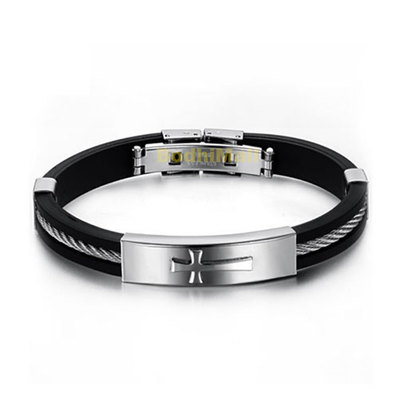 Vintage Cross Bible Silicone Stainless Steel With Silicone Bangle