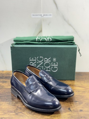 Green George Scarpa Uomo Mocassino Pelle Blu Luxury Handmade 42 - Imagen 6 de 6