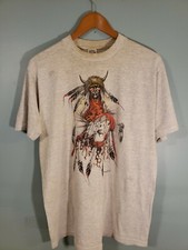 Native American Indian Jerzees Print T-Shirt L color gray single stitch