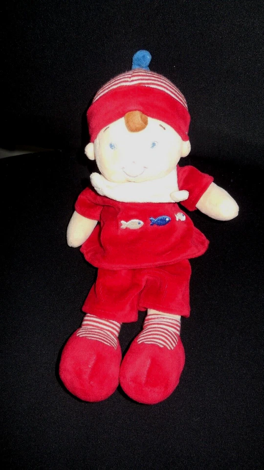 doudou peluche garçon marin habit rouge bordeaux brodé poisson MOTS D'ENFANTS - Photo 1/1