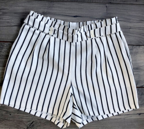 Gestreifte Shorts EXPRESS extrem hoher Bund Gr. L neu gestreift blau elfenbein A14 - Bild 1 von 5