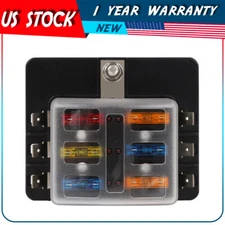 6 Way Blade Fuse Box Holder Block W/ LED Warning Indicator For Automotive Marine