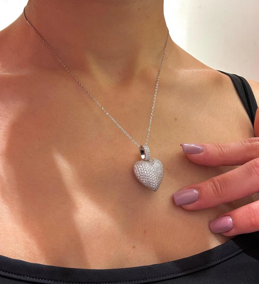 COLLANA CON CIONDOLO CUORE ZIRCONATO BOMBATO IN ARGENTO 925 RODIATO DONNA - Immagine 2 di 4