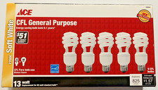 CFL BULBS 5-Pack Soft White 13 Watt Standard Base Ace Hardware BRAND NEW