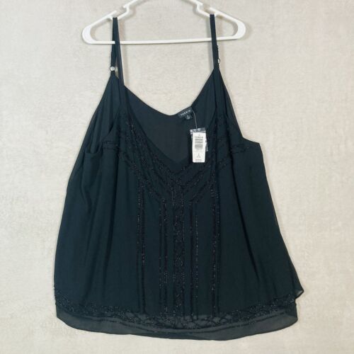 Torrid Sophie Chiffon Tonale Perline Swing Cami Flowy Taglie Forti 3 3X Nero NUOVO - Foto 4 di 8