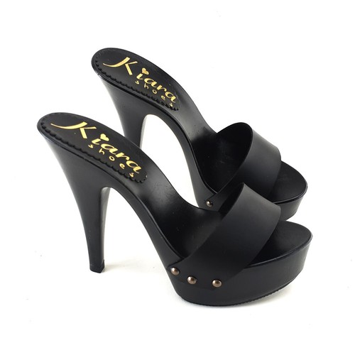Zuecos Negros Mate Hechos En Italia 35 A 42 - Tacón 13 - K9502 NEGRO - Imagen 2 de 8