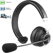 Wireless Bluetooth Headset Noise Canceling Headphones Over Head Boom with Mic