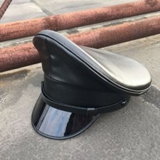 Nowa skórzana czarna czapka wojskowa policja motocyklowa styl szczytowy regulowana stylowa