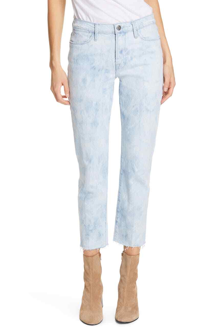 FRAME DENIM Le High Rise Raw Hem Ankle Straight Leg Jeans Cloud $240 C95