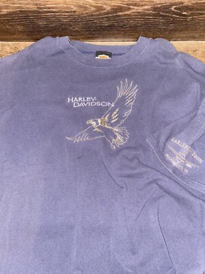 Vintage HARLEY DAVIDSON Shirt Adult Extra Large Blue Eagle Mason City IA USA