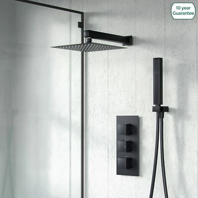 Matte Black Square Shower Head Concealed Thermostatic Mixer Valve HandHeld |Teme