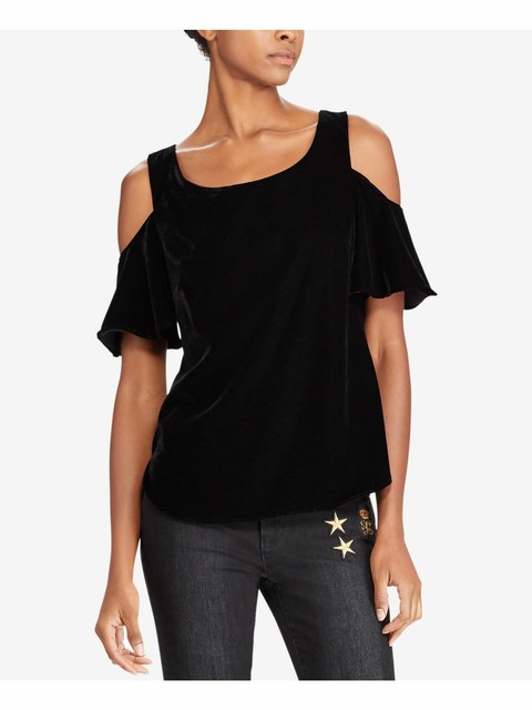 black short sleeve cold shoulder top