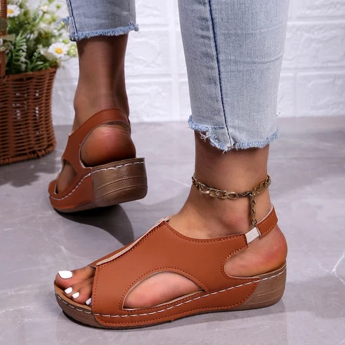 Damen Sommer offene Zehenpartie Sandalen atmungsaktiv leicht Keilabsatz Schuhe Freizeit Outdoor - Bild 16 von 21