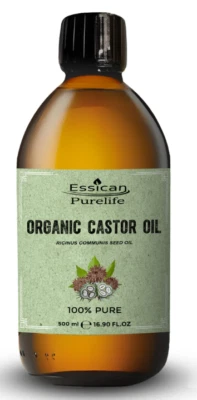 ESSICAN PURELIFE Organic Castor oil 500ml 100% Natural - Glass Bottle, Cold pressed, Hexane Free