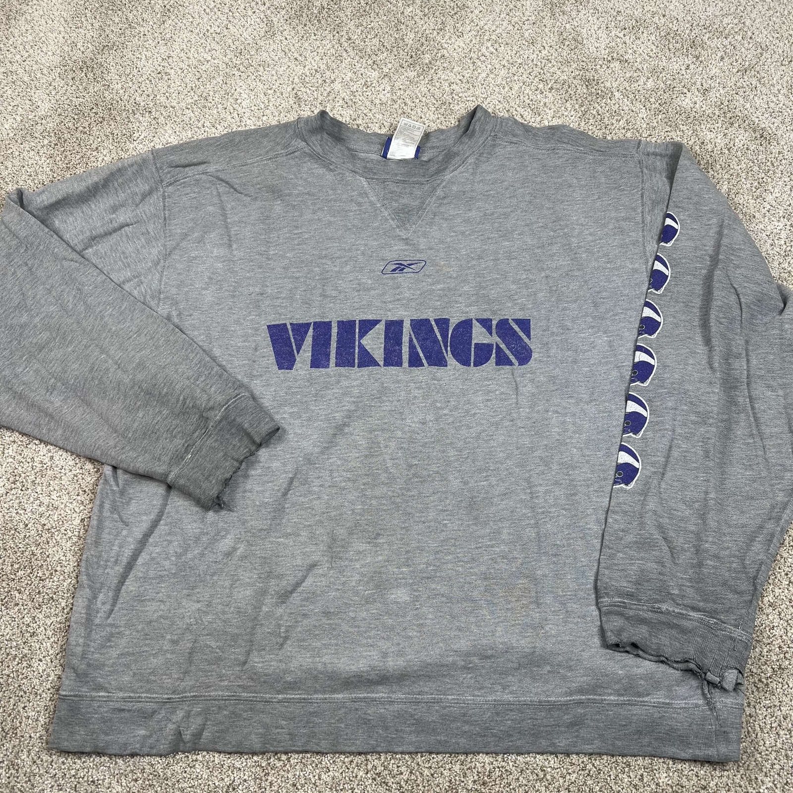 Reebok Vikings Sweatshirt Men's Large Gray Long Sleeve Football Graphic Wear