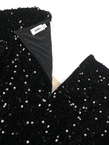 Women's Elegant Sequined Velet Irregular Ruffled Hem Dress Party Club Night Out - Bild 9 von 10