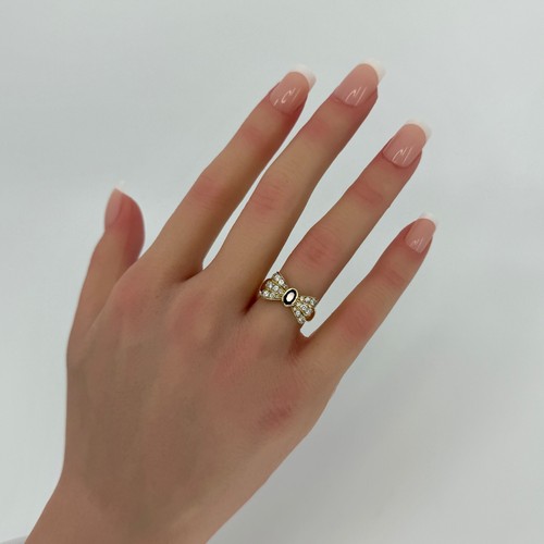 Rare Vintage Mauboussin Deep Red Ruby & Diamond 18k Yellow Gold Bow Ribbon Ring - Picture 7 of 9