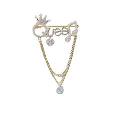 Queen Crown Brooch Pins Shiny Crystal Crown Rhinestone Queen Letter Elegant C...