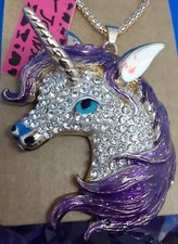 Purple Enamel Rhinestone Unicorn Pendant Necklace Sweater Chain