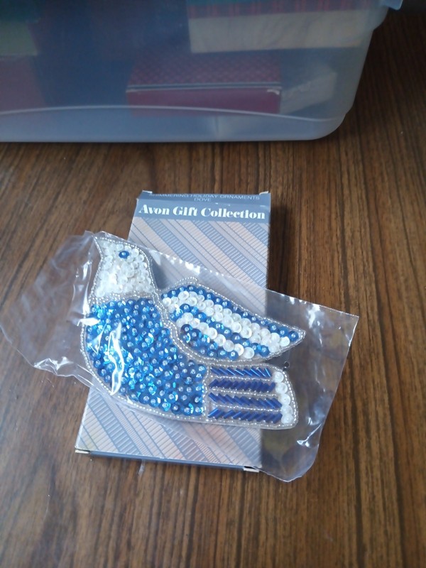 Vintage New Blue & White Peace Dove Bird Ornament Sequin & Beads  5.5" x 3"