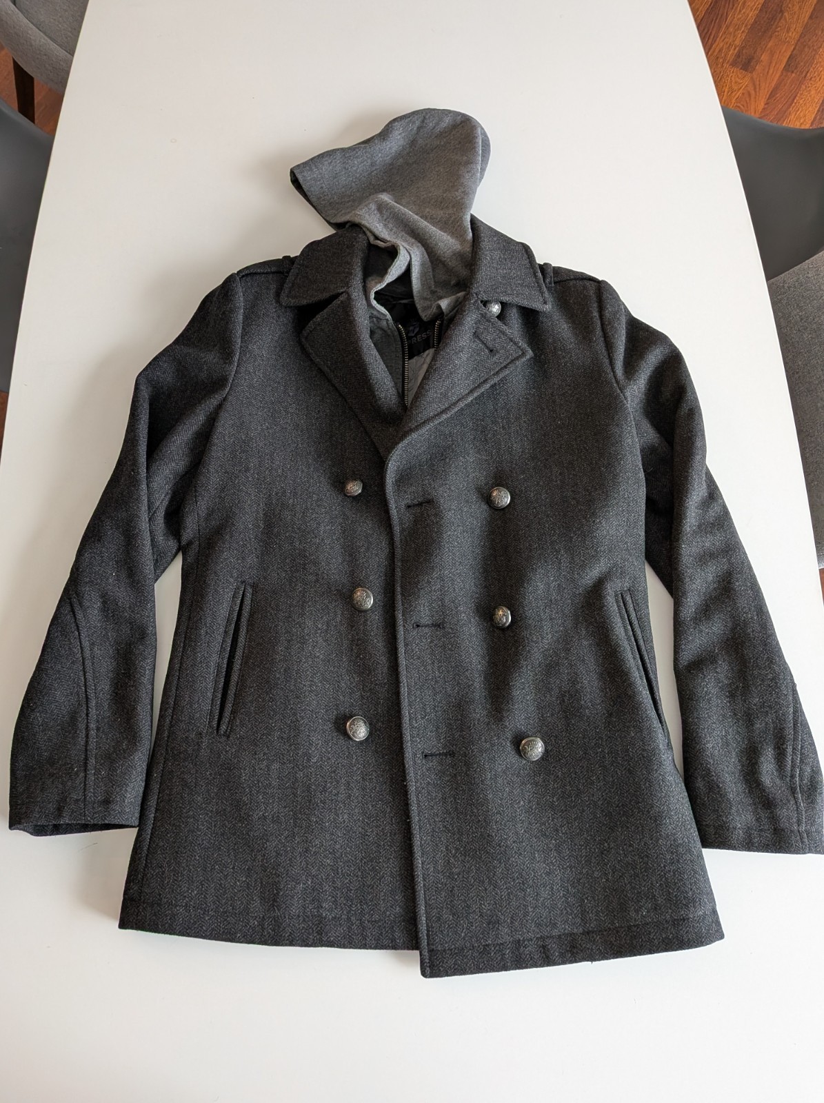 Vtg Express Herringbone Wool Double Breasted Peac… - image 8