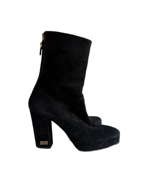 Christian Dior D-Rise Platform Back Zip Ankle Boots Suede Black EU35.5/US5.5