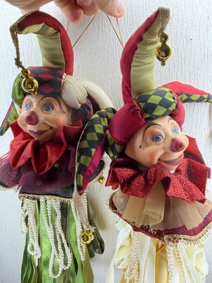 2 Vintage Jester Mark Roberts Wayne Kleski Clown Christmas Tree Ornaments 17''!
