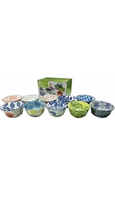 Provence Stoneware Bowls 4 3/4'' Set Of 10 Assorted Designs Dishwasher Safe