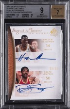 2007-08 SP AUTHENTIC SIGN OF THE TIMES DUAL AUTO #ST-OS OLAJUWON/SAMPSON BGS 9