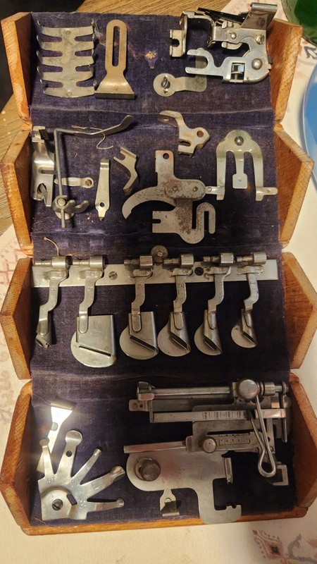 Antique Singer Sewing Machine Accessory Puzzle Box & Accessories