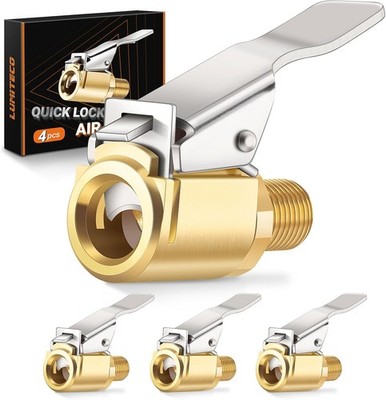 4-Pack Air Chuck Quick Connect, Brass Tire Air Chuck with 4-Pack Speed Clip