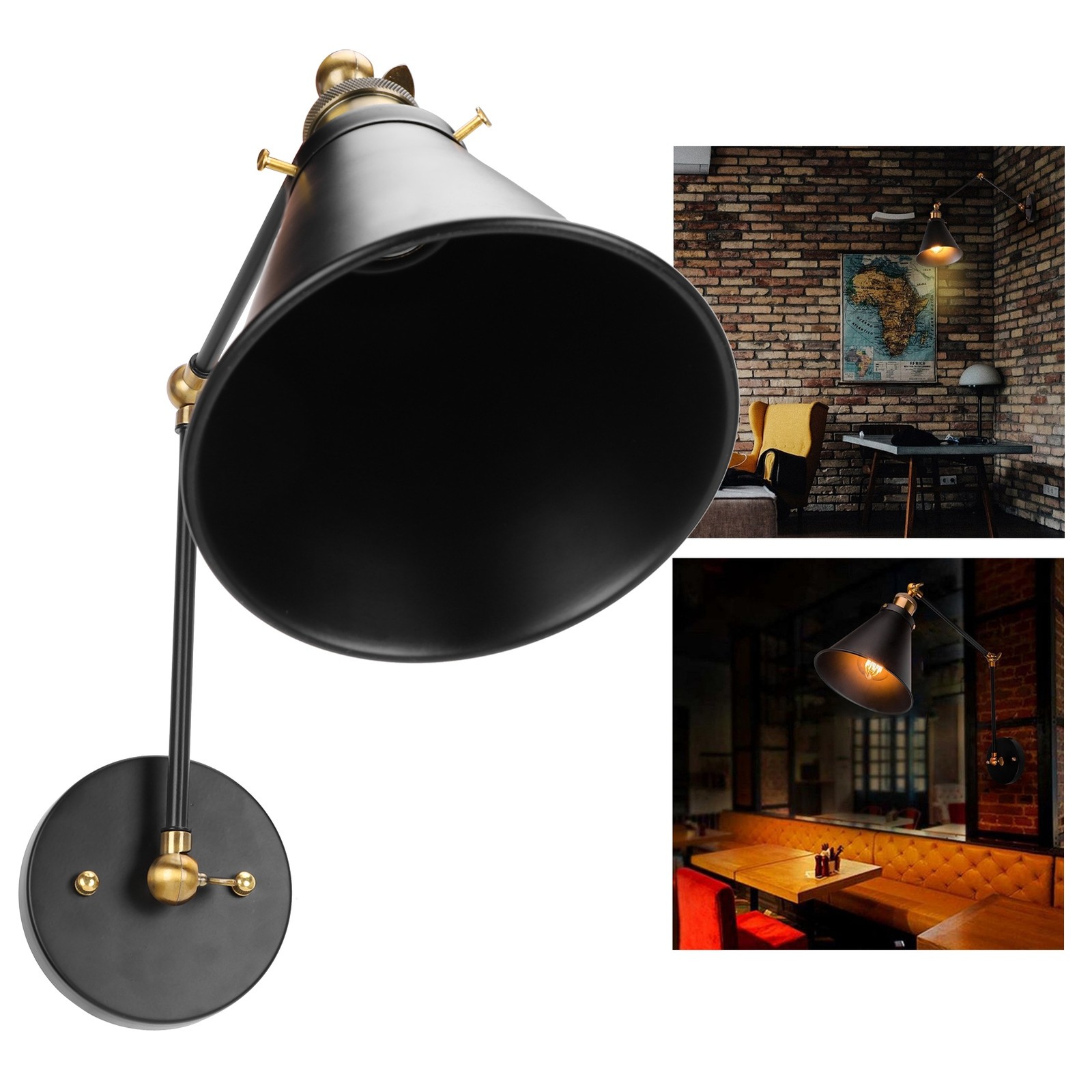 Hot Wall Sconce E27 Vintage Industrial Metal Wall Lamp Arm Adjustable Bedside