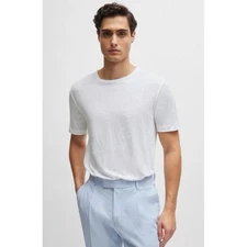 BOSS Hugo Boss Mens Tiburt Linen T-Shirt in White-Size X-Large