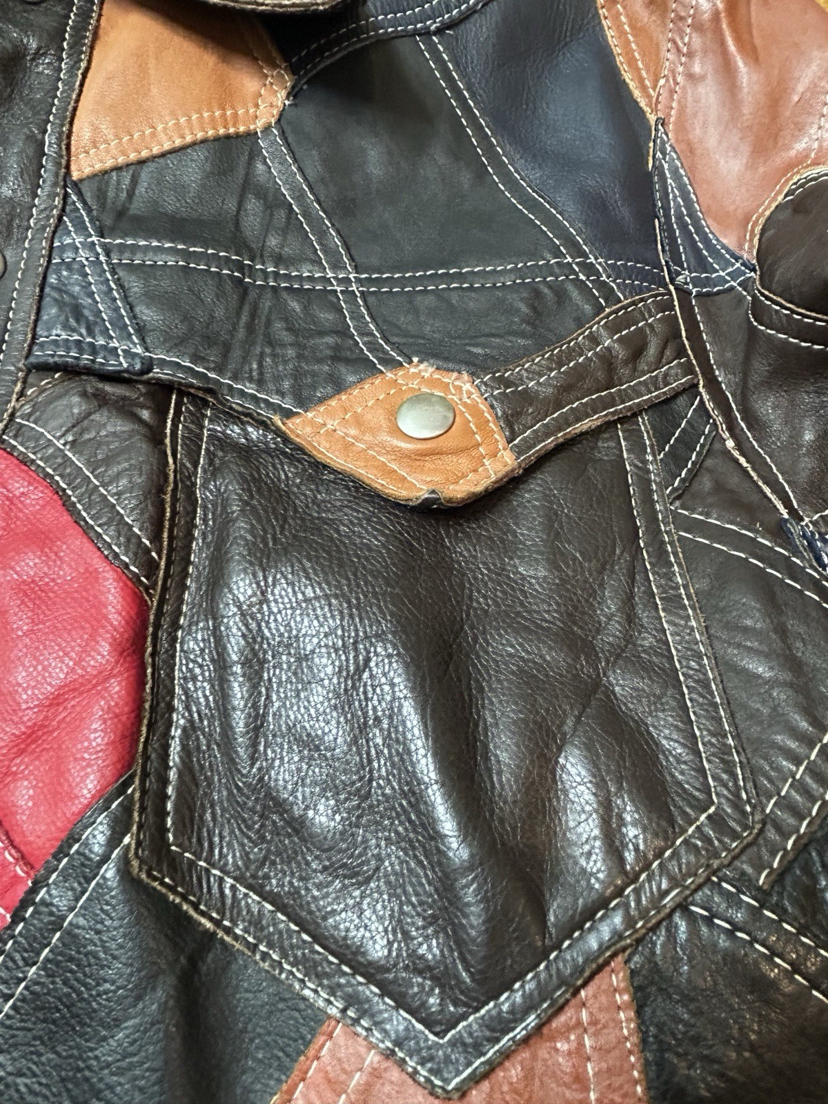 VTG 70s Patchwork Leather Jacket Blazer Coat For … - image 10