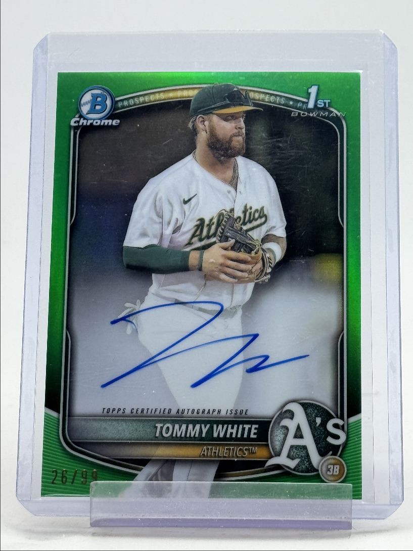 TOMMY WHITE 2025 BOWMAN CHROME 1ST GREEN REFRACTOR ATHLETICS AUTO /99 Q5451