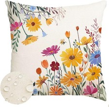 Spring Outdoor Pillow Covers 18x18 Waterproof,Floral Daisy Pillows Decorative