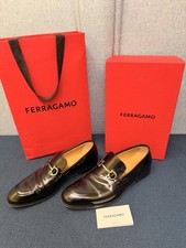 Salvatore Ferragamo Black Leather Men's Dress Shoes Metal Hardware