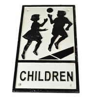 "\"Kinder\" Spielen Gusseisen Schild Plakette TüR Wand Haus Zaun Tor Pfosten"