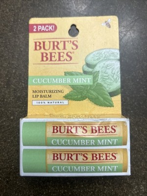 Burt's Bees Beeswax Lip Balm Moisturizing Cucumber Mint 2 Balms 0.15 oz each