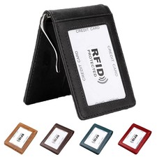 Genuine Leather Men's RFID Blocking Slim Money Clip Wallet ID Credit Card Holder