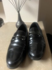 PRADA Men's Black Leather Dress Loafers Slip On Logo Hardware Round Toe Sz 8