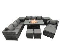 Fimous Rattan Garden Furniture Sofa Sets Outdoor Patio Gas Fire Pit Dining Table
