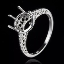 925 Sterling Silver Vintage Antique 9mm Round Ring Setting Semi Mount Jewelry