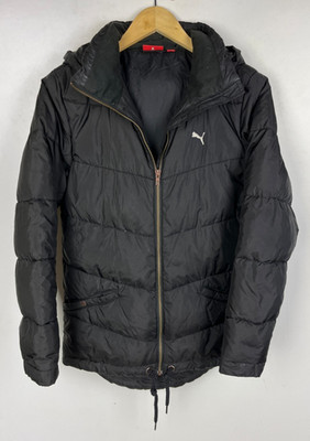 Puma Daunen gefütterte Jacke UK Größe 10/Small Damen Parka Kapuze Mantel schwarz