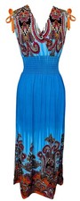Blue Multicolor Tropical Border Print Maxi Dress Medium