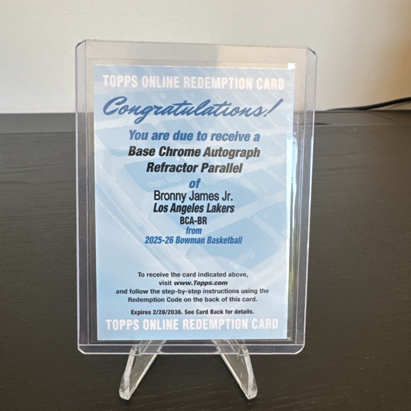 2025-26 Bowman Basketball Bronny James Jr Chrome Refractor Auto Redemption